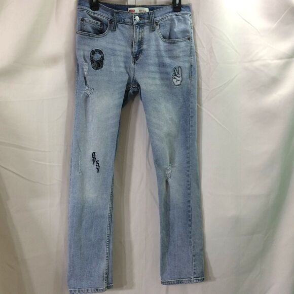 Levi’s 511 Slim Men’s Jeans 29x29 Light Wash Embroidered Patches Distressed - Picture 1 of 6